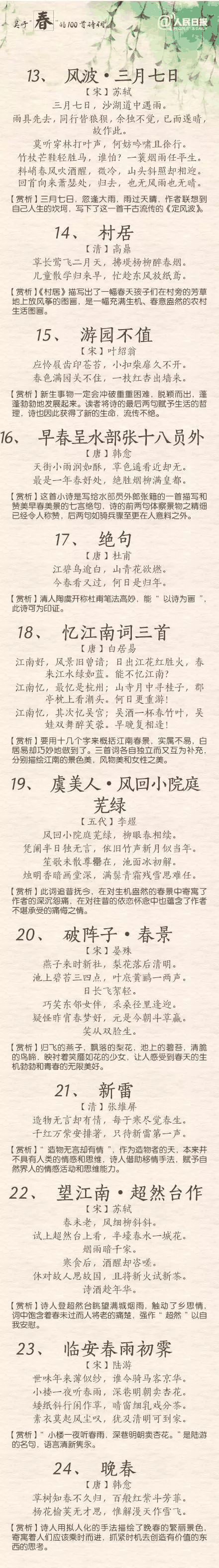 人民日報：100首春天唯美經(jīng)典詩詞，為孩子收藏！