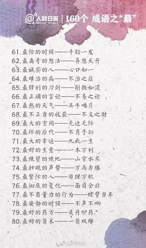 人民日?qǐng)?bào)整理的160個(gè)成語(yǔ)之最，有趣好玩?。ㄊ詹仄饋?lái)）
