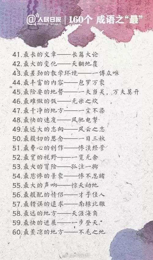 人民日?qǐng)?bào)整理的160個(gè)成語(yǔ)之最，有趣好玩?。ㄊ詹仄饋?lái)）