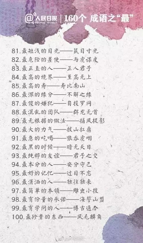 人民日?qǐng)?bào)整理的160個(gè)成語(yǔ)之最，有趣好玩?。ㄊ詹仄饋?lái)）